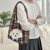 11 autumn and winter new embroidered puppy cute plaid shoulder bag leisure student class handbag