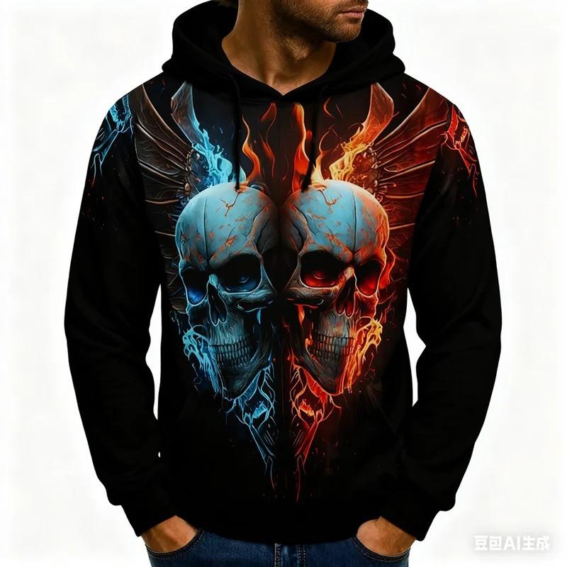 Felpe con Cappuccio Stampate con Teschio 3D Divertenti per Uomo Trend Hip Hop Abbigliamento Harajuku y2k Autunno e Inverno Felpe Casual Maglione alla Moda