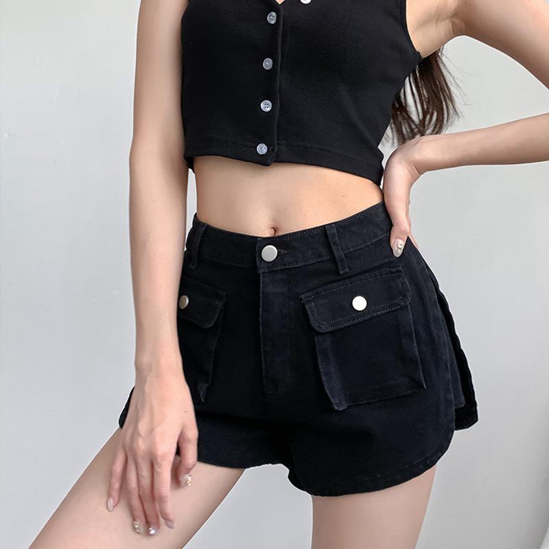 Summer 2022 Ins Hot Girl Internet Celebrity Loose Wide-Leg Denim Shorts with Slimming Pockets.