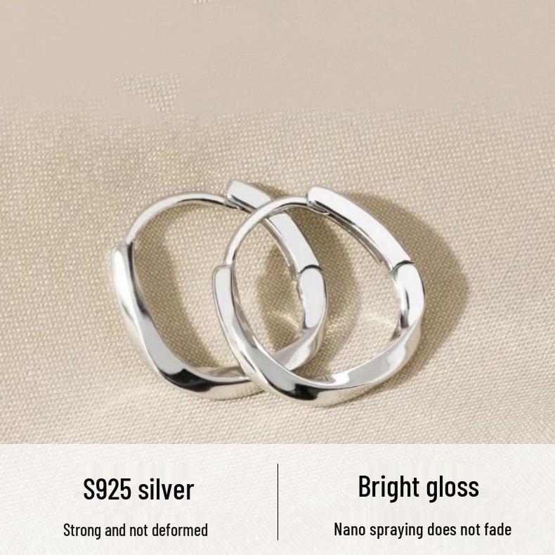 S925 Sterling Silver Mobius Stud Earrings for Women, High-end Japanese Style Ear Cuff.