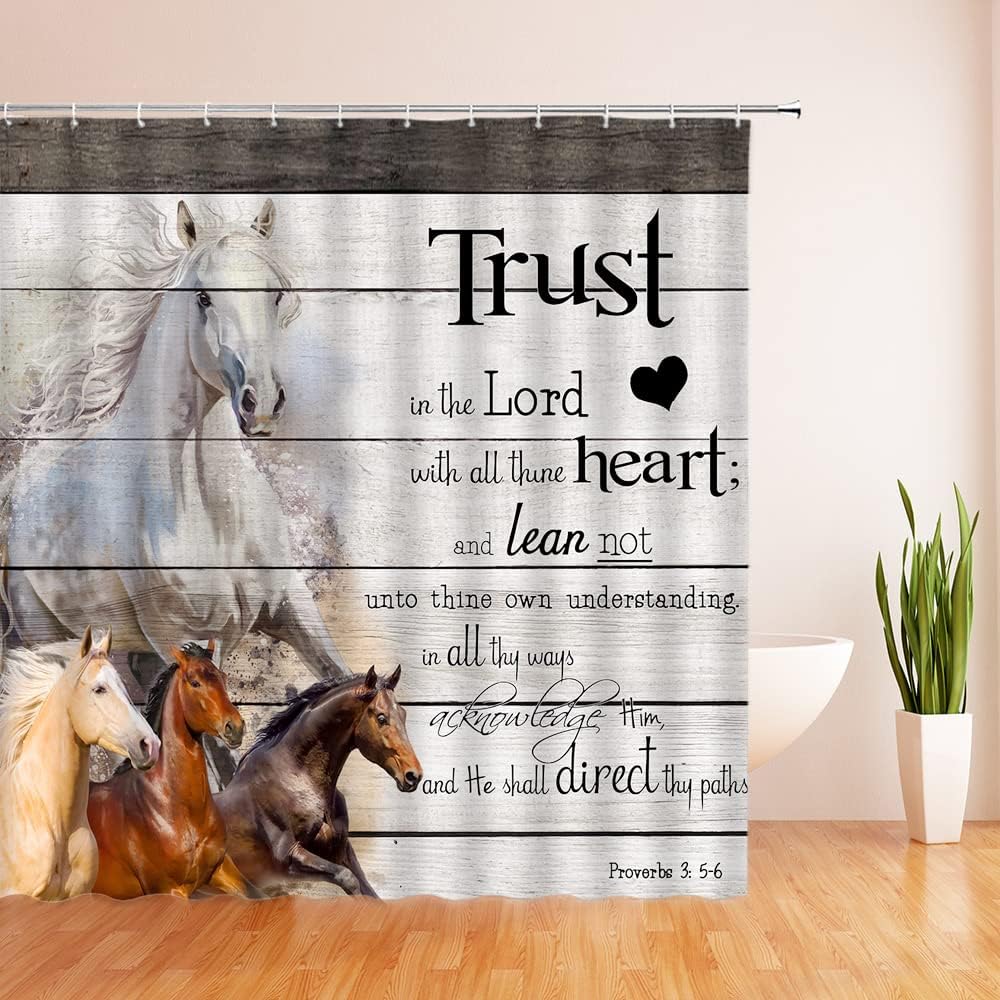 

Western Horse Barn Door Shower Curtain Farm Animals Green Leaves Butterfly Bathroom Decor Fabric Bath Curtains with Hooks 35x70inch-90x180cm