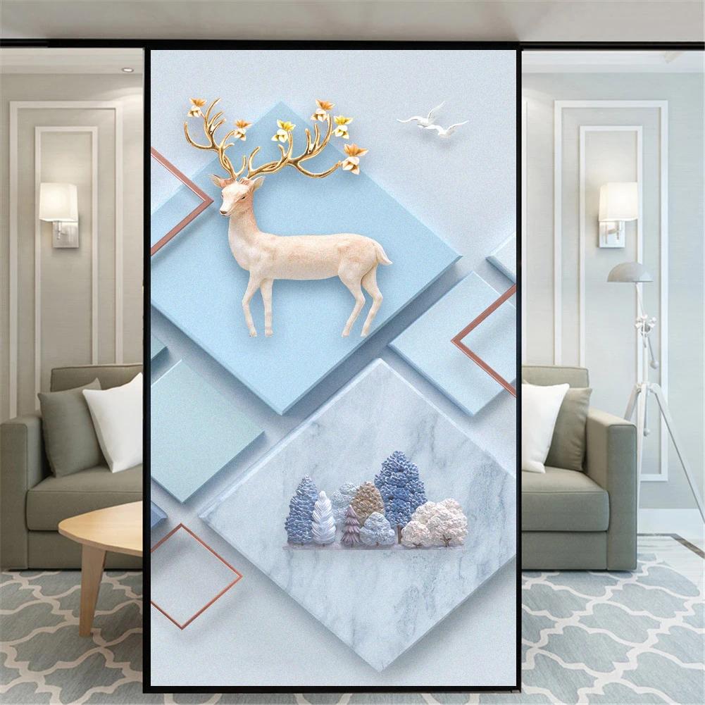 Static Cling Privacy Windows Film Decorative Geometric Style Stained Window Stickers Frosted Windows Film