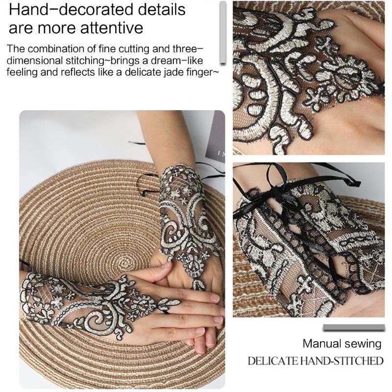 Handschuhe Handgefertigt Braut Hochzeit Handschuh Stickerei Spitze Armband & Verstellbares Seil