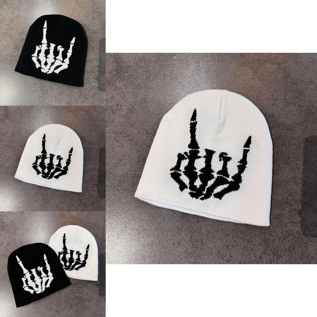 Skull Finger Knit Hat With Warm Acrylic Material For Streetwear Winter Fashion
