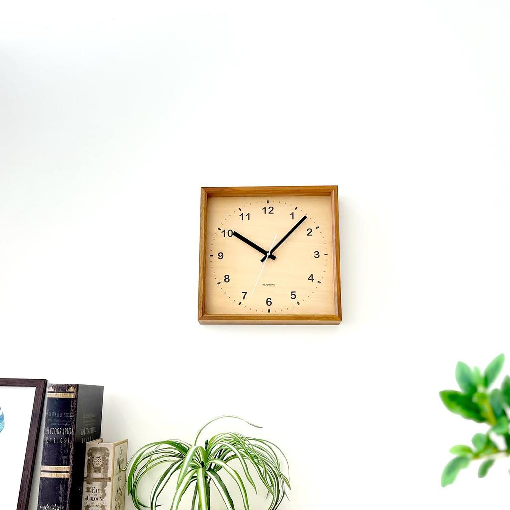 KATOMOKU Muku Square Clock, Walnut, km-38WA, Wall Clock with Continuous Second Hand, Approximately 25.7cm (quartz Clock)