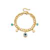 Gold Tone Double Layer Evil Eye Charm Bracelet with Turquoise Accents