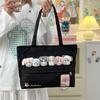 Cute Cat Paw Letter Embroidery Large Capacity Women Casual Canvastote Bag For Daily Use