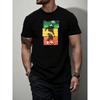Men's Casual Breathable Quick- Sweat-Wicking High-End Printed Round Neck Stretchy Loose Easy-Care Versatile T-Shirt Top