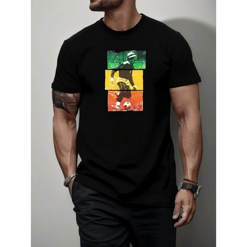 Men's Casual Breathable Quick- Sweat-Wicking High-End Printed Round Neck Stretchy Loose Easy-Care Versatile T-Shirt Top