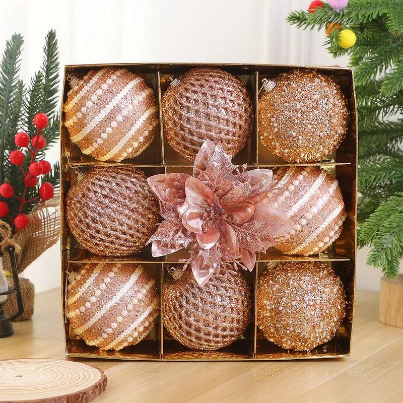8CM 9PCS Christmas Ball Ornaments Luxury Foam Christmas Tree Party Decoration New Christmas Spheres Pendant