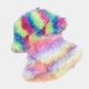 Autumn and Winter European and American Personality Trend Colorful Long Hair Bucket Hat Fur Rainbow Gradual Change Basin Hat Fan Hat