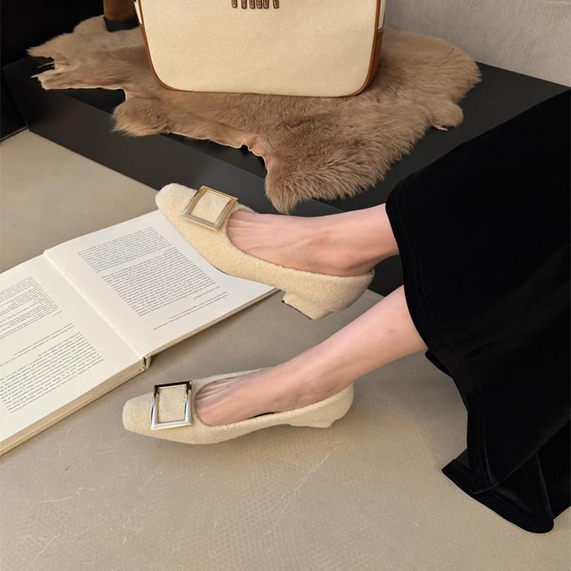 Mori Ship--Temperament commuter low-heeled shoes 2025 autumn new round head versatile thick-heeled single shoes women's square buckle work shoes