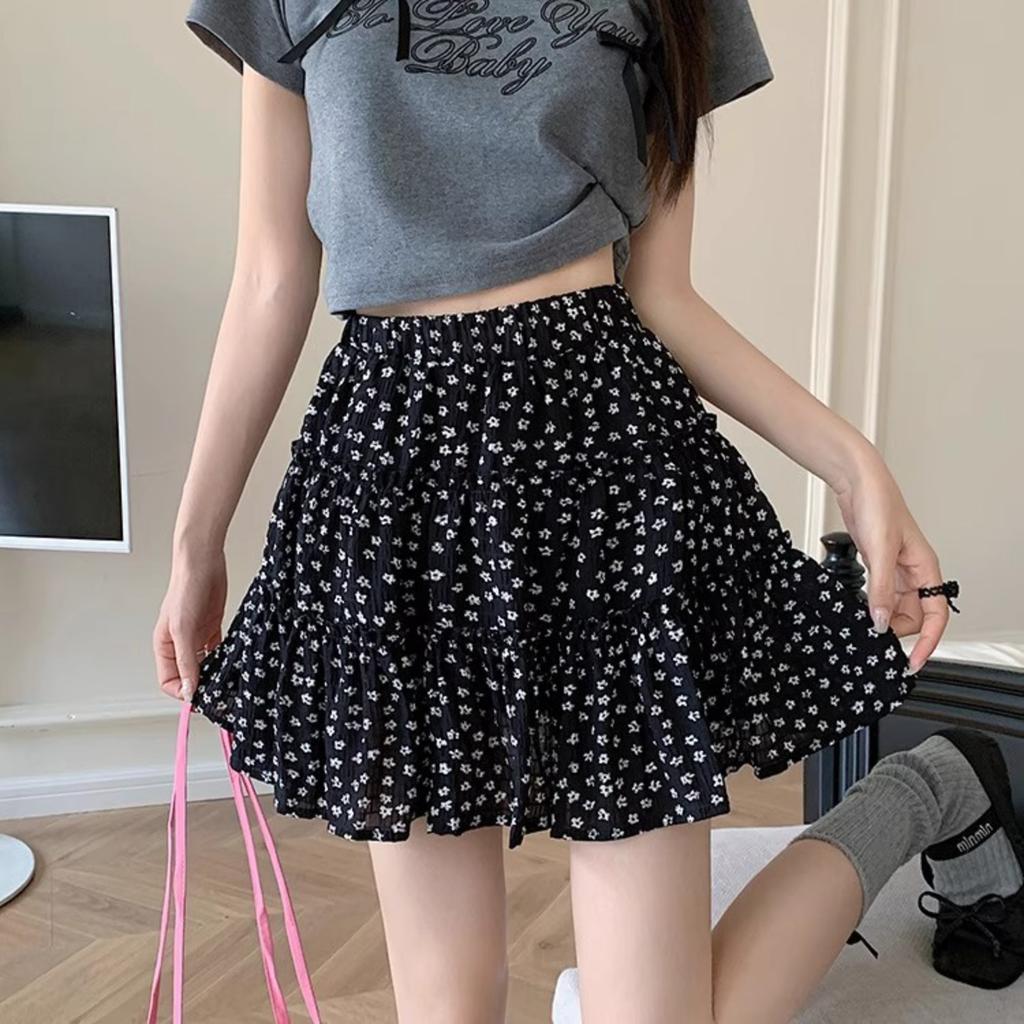 Women's High Waist A-Line Floral Tiered Ruffle Mini Skirt Plus Size Casual Boho