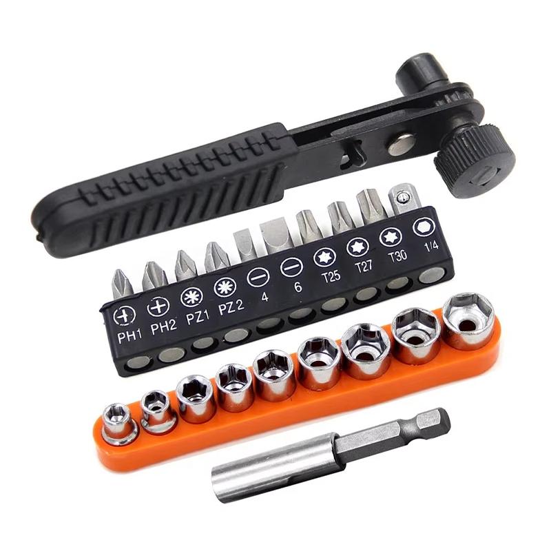 90 Degree Ratchet Screwdriver Socket Bidirectional Wrench Screwdriver Head Quick Change Joint Ratchet Tool Accessory Set 21pc set