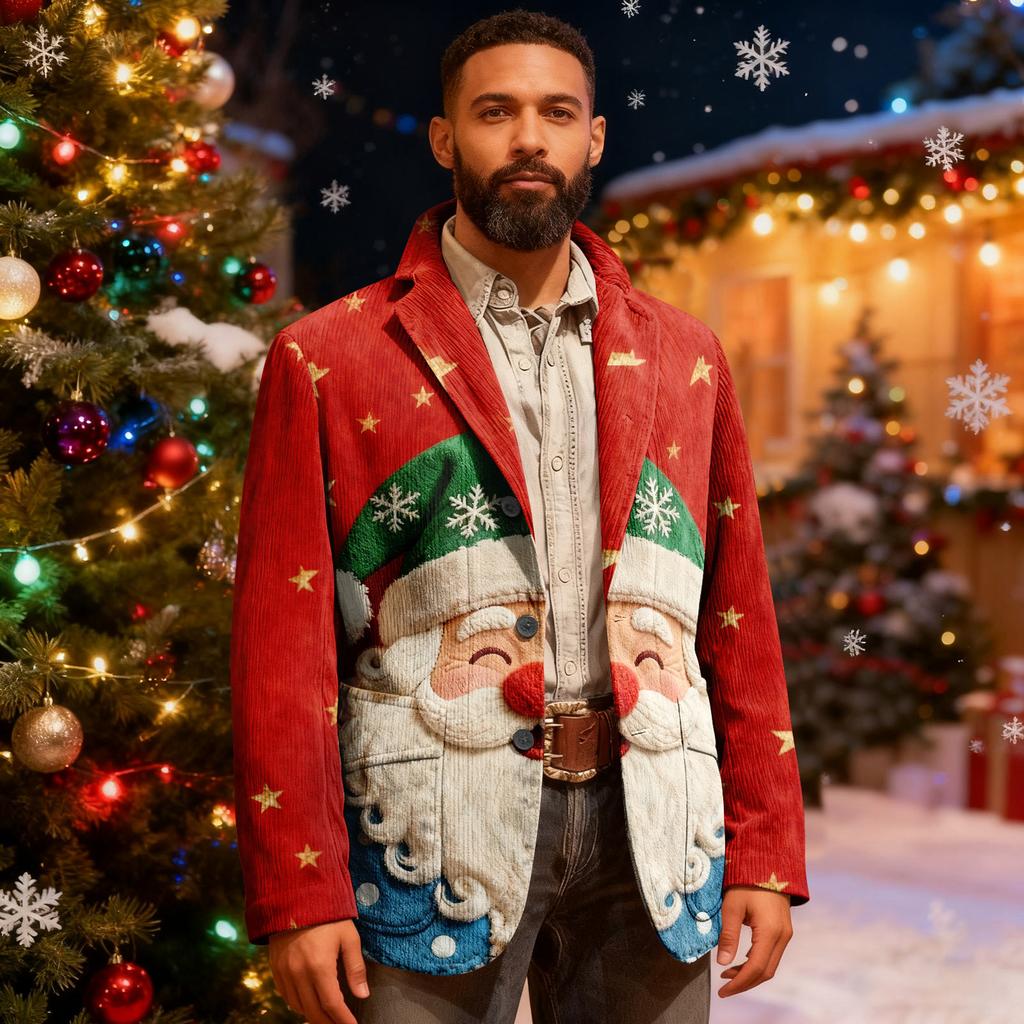 Men's Ugly Christmas Corduroy Warm Pocket Suit Jacket Cardigan Men's Casual Suit