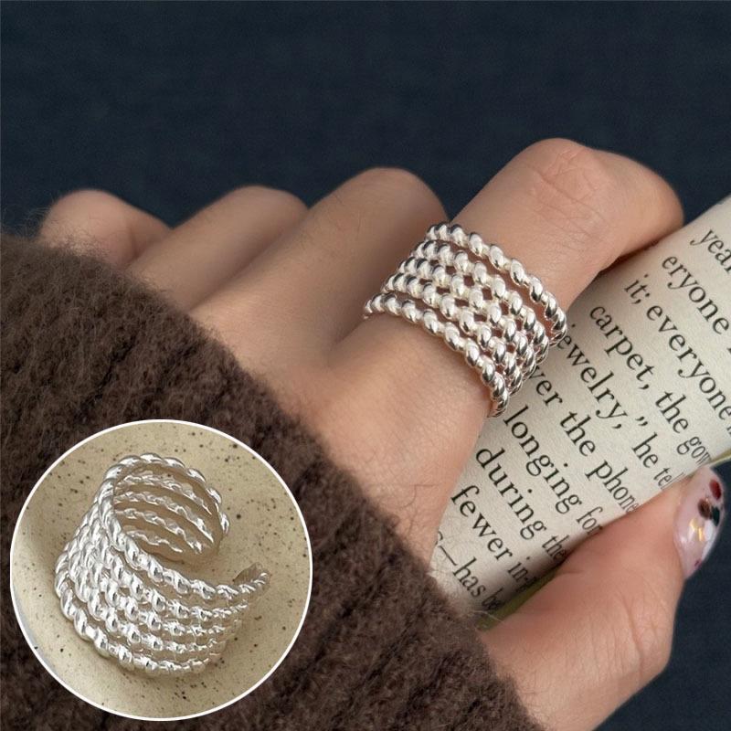 Korean Retro Geometric 925 Silver Plated Open Ring for Women