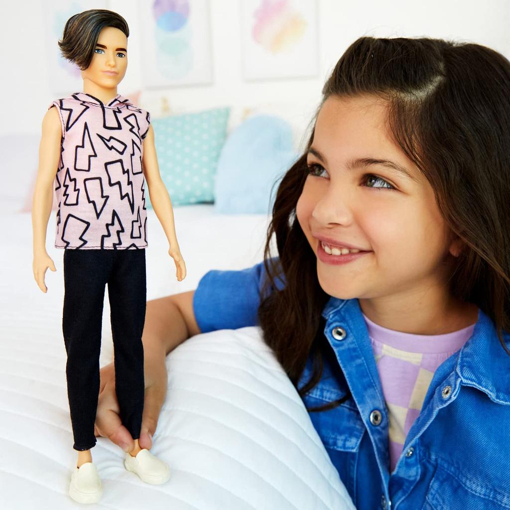 Barbie Ken Fashionista Lightning Hoodie (Dress-Up Doll) with Reusable Vinyl Bag (Ages 3 and Up) HBV27