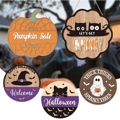 Halloween Decorations Halloween Wreath Cute Ghost Black Cat Front Door Decorations Hanging Sign Wooden Front Door Hanger
