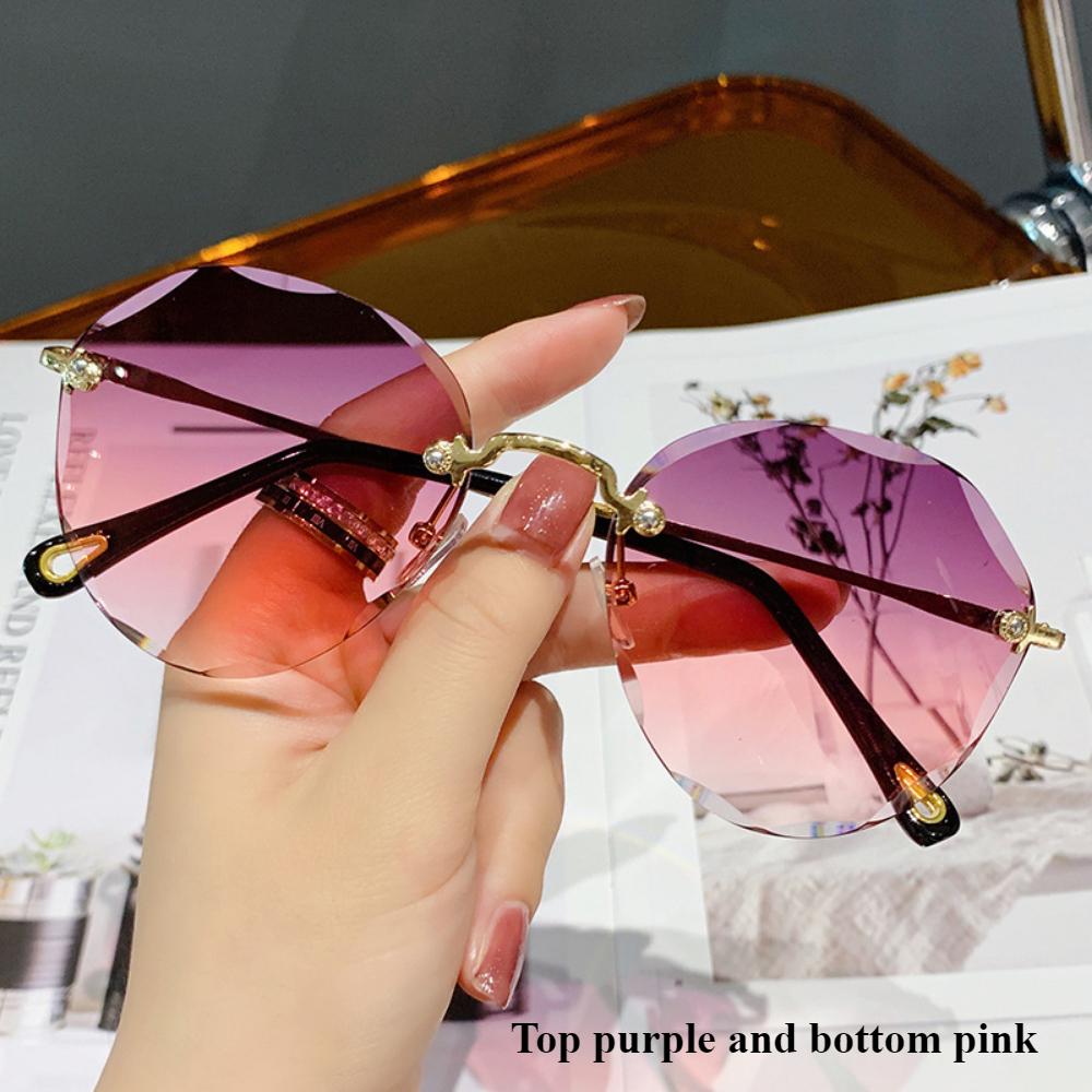 Internet celebrity street shot new polygonal sunglasses women's big face thin marine sunglasses rimless trimmed sunglasses