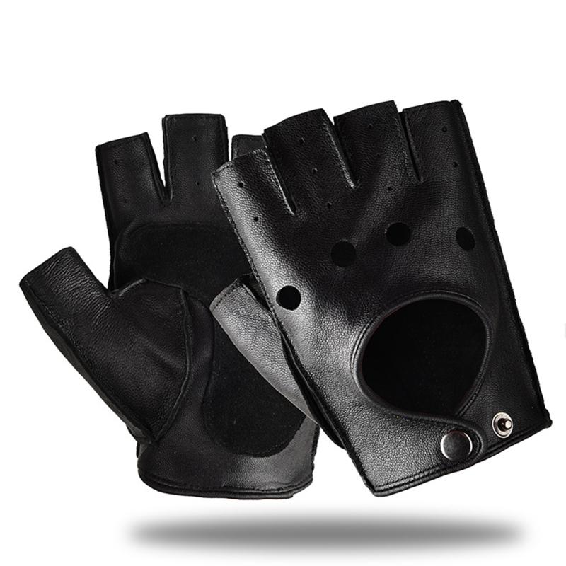 Unisex Half-Finger Gloves Artificial Leather Cool Punk Hip-Hop Driving Motorcycle Performance Party Men Women Mittens