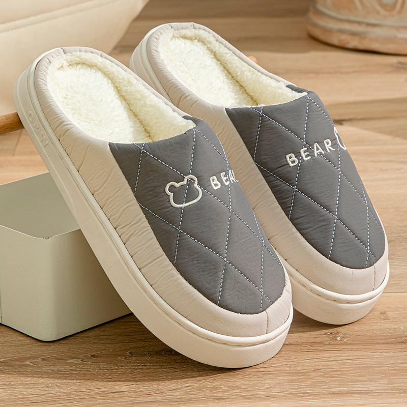 Cotton Slippers Men's Autumn and Winter Couples Plaid Simple and Fashionable Indoor Home Use Thickened Warm Plush Cotton Slippers Women
