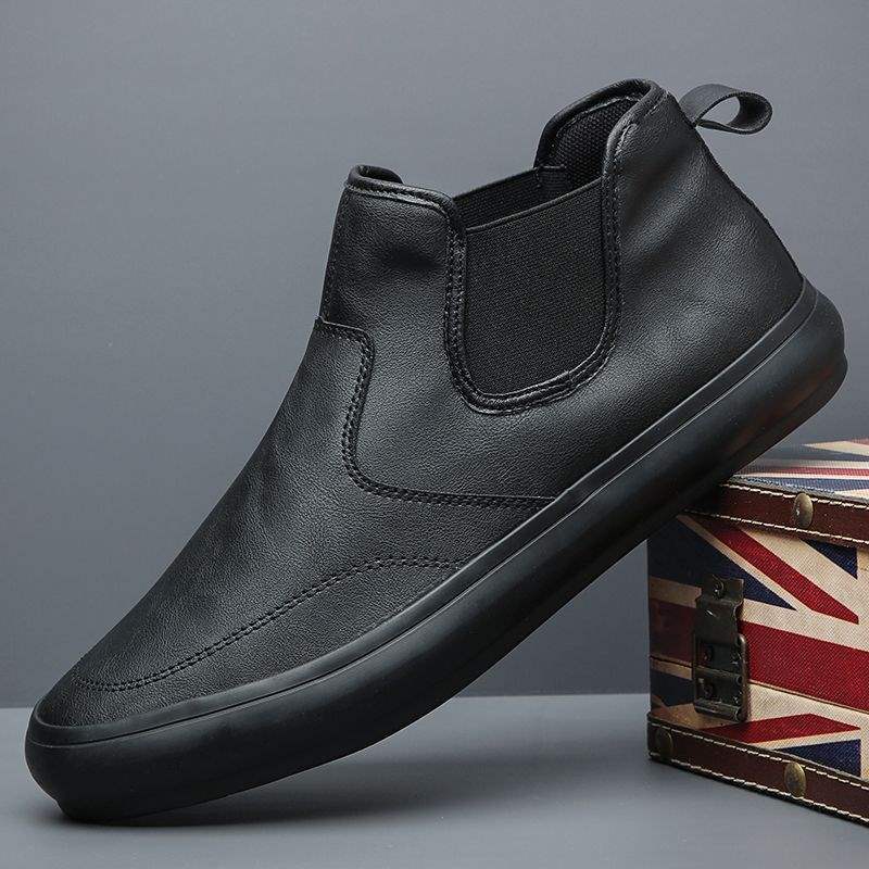 Autumn High-top Leather Shoes Men's Casual One-pedal Medium Tube Fashion British Foot Cover Breathable Board Shoes Winter Warm Cotton Shoes