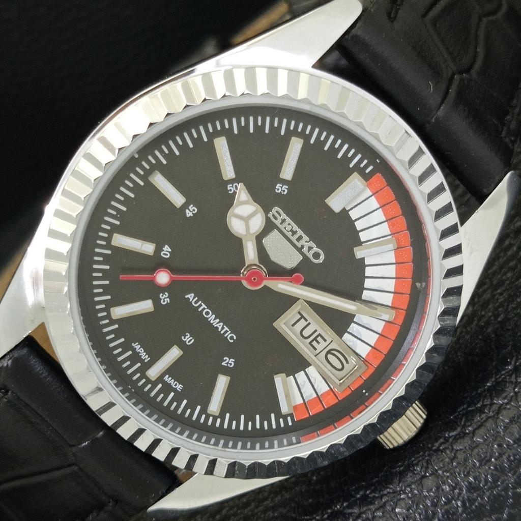 

JAPAN VINTAGE REFURBISHED SEIKO 5 AUTOMATIC 6309A MENS BLACK WATCH a440809-4 Sk-a440809