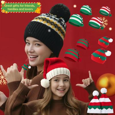Cross-Border Knitted Christmas Hat for Adults - Warm, Fashionable with Bell Pom Pom