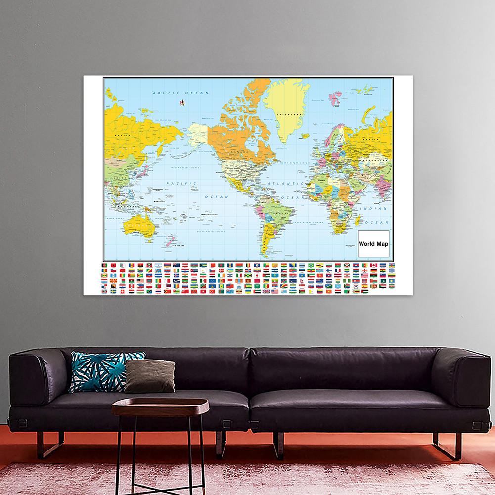 World Map Art with National Flags,Frameless,Wall Decor for Classroom,Office,Travel,Gift for Geography Enthusiasts,Graduation
