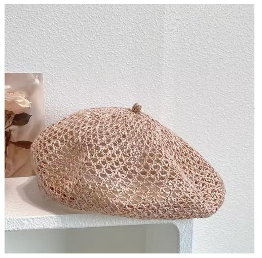 Japanische Einfarbige Helle Seide Hohl Gestrickte Baskenmütze Damen Frühling Sommer Dünnes Baumwollgarn Atmungsaktiv Malerhut Kürbis Hut