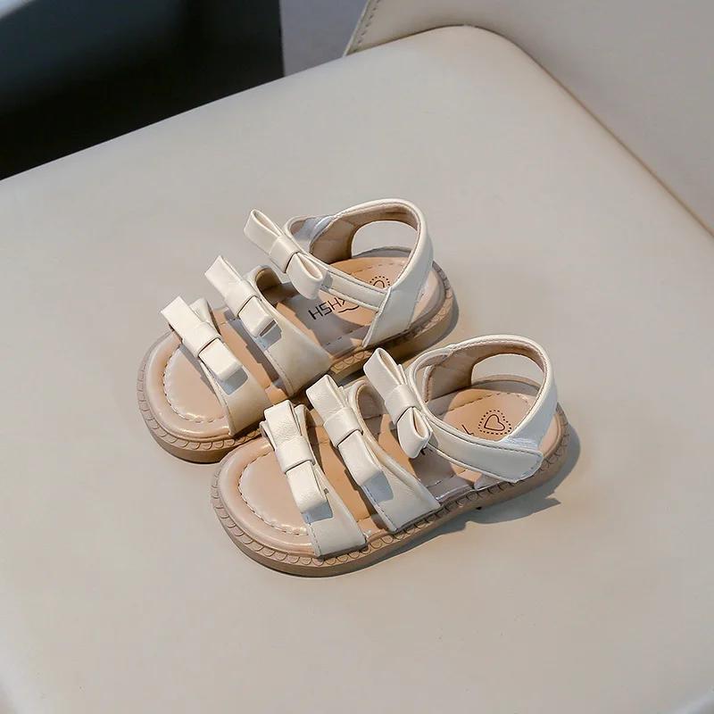 Summer New Princess Sandals Little Girl Sandal Bowtie Chic Sweet Kids Fashion Open-toe Versatile Children Flat Sandals