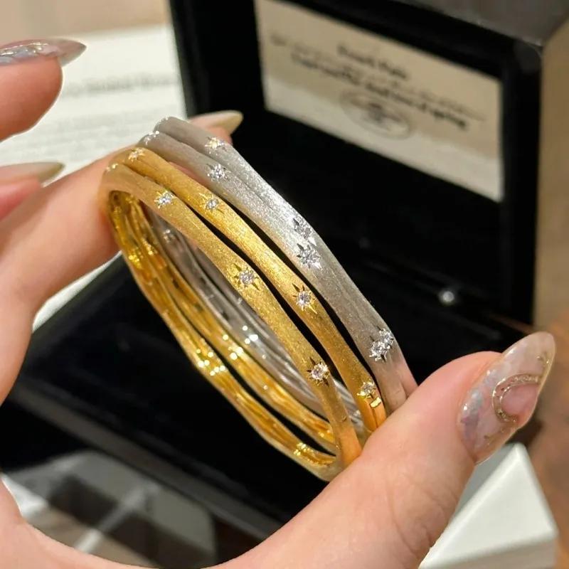 Vintage Octagonal Star Wire Drawing Shiny Bangles   Exquisite Light Luxury Bracelet For Women Engagement Fine Jewelry