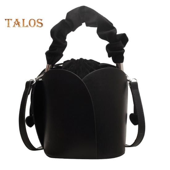 Women's Petal Bucket Bag Vintage Faux Leather Drawstring Handbag with Adjustable Strap Tote Shoulder Purse Crossbody Bag for Shopping Work
