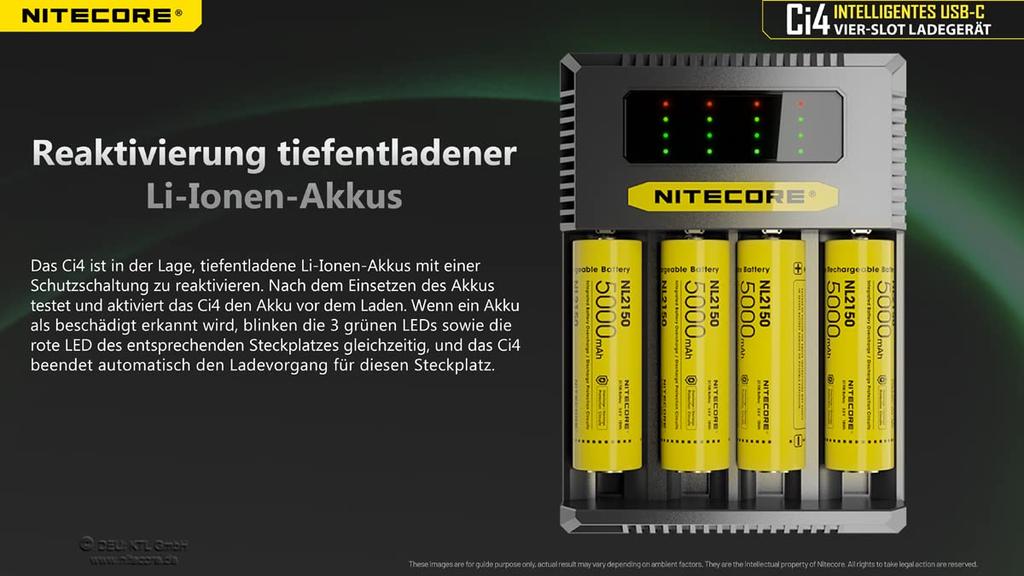 Nitecore Ci4 Vier-Schlitz USB-C Smart Charger für Li-Ion, Ni-Cd und NiMH Akkus