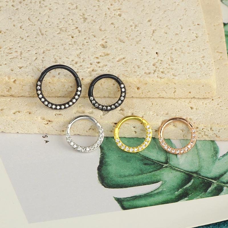 Copper-Inlaid Zircon & Stainless Steel Nose Hoop - Seamless Body Piercing Jewelry