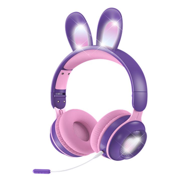 

KE-11 Luminous Rabbit Ear Bluetooth Earphones - Wireless, Foldable, Head-mounted with Card Slot. фіолетовий
