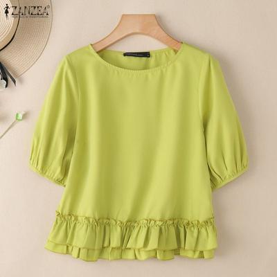 Women Round Neck Casual Short Sleeve Blouse