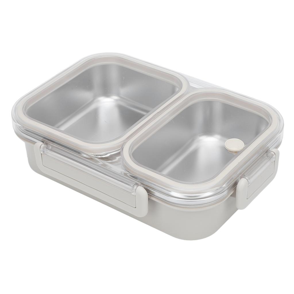 Stainless Steel Lunch Box Container Sealed Odorproof 2 Compartment Portable Square 1.2L Grey