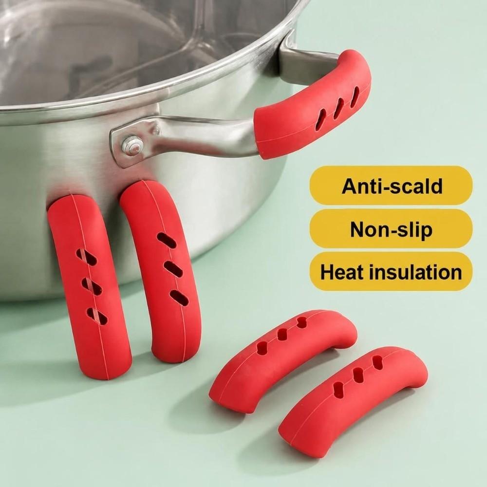 6 PCS Non-Slip Pot Handle Cover Red Grip Handle Sleeve  Frying Pan Stew Pot Steamer