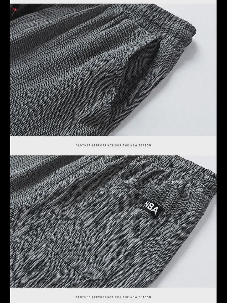 Men's Ice Silk Summer Casual Sports Suit with Graphic Text and Drawstring Shorts