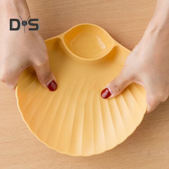 Unbreakable Stackable Plastic Snack Plates with 2 Sections - Set of 8 In Multiple Colors