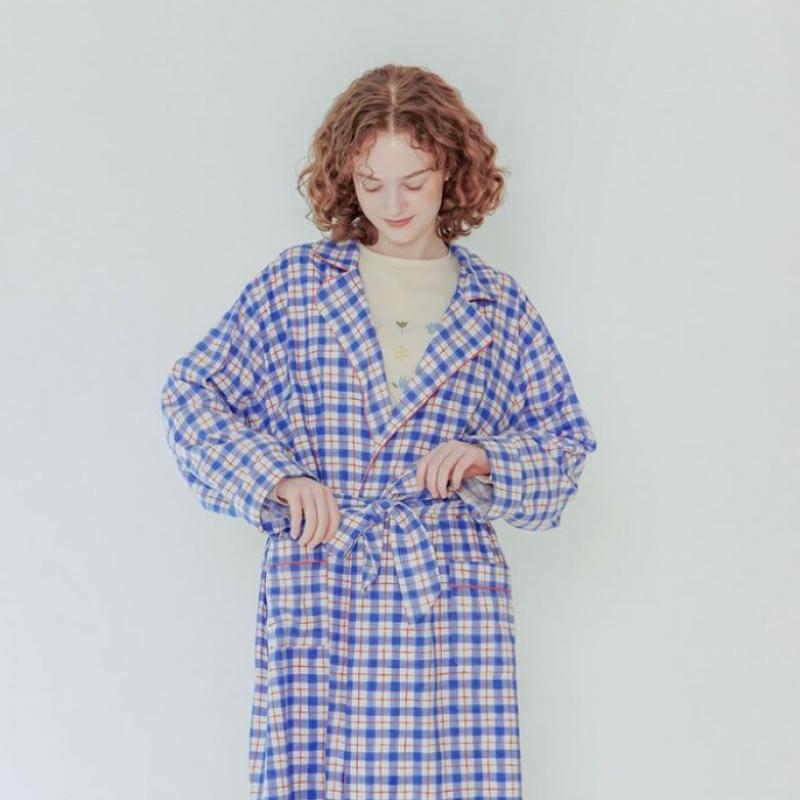 Sunday Lounge Women S Blue Water Check Robe Swjjagn0029