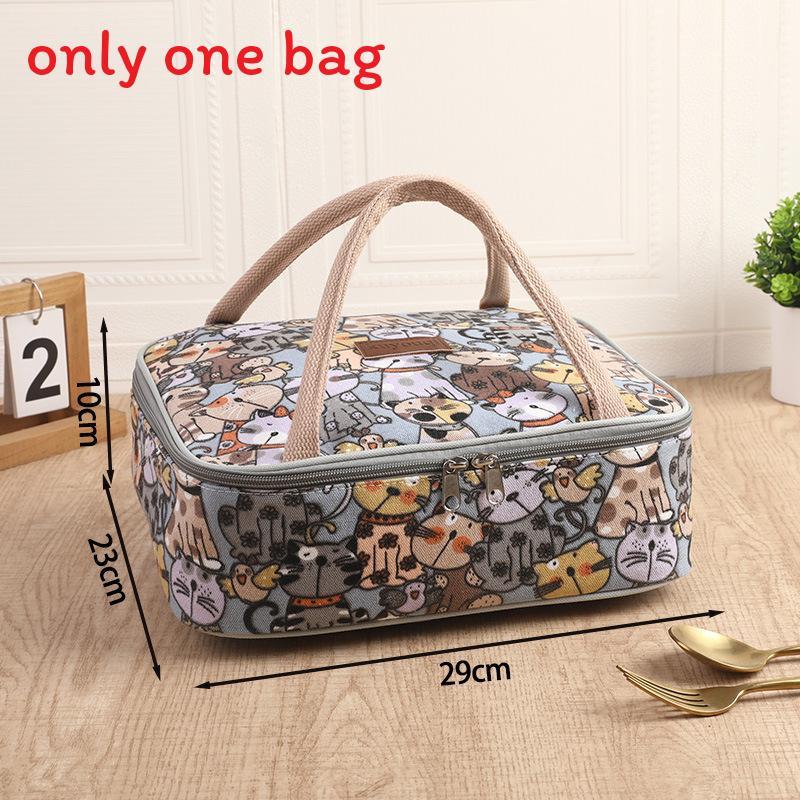 Insulated Canvas Lunch Tote Bag With Thickened Food Container For Students And Office