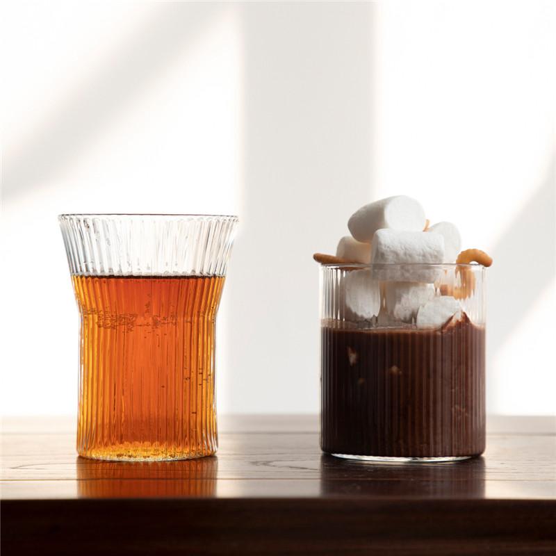 Japanese Handmade Transparent Striped Glass – Retro Whisky, Tea, Juice, and Wine Cup – Heat-Resistant