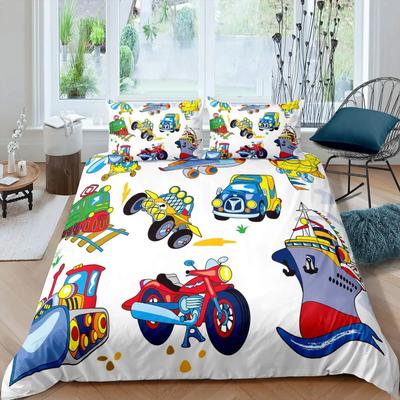 Kid Excavator Duvet Cover Tractor Truck Bedding Set Construction Vehicle Cartoon Comforter Cover Crane Car Polyester Quilt Cover