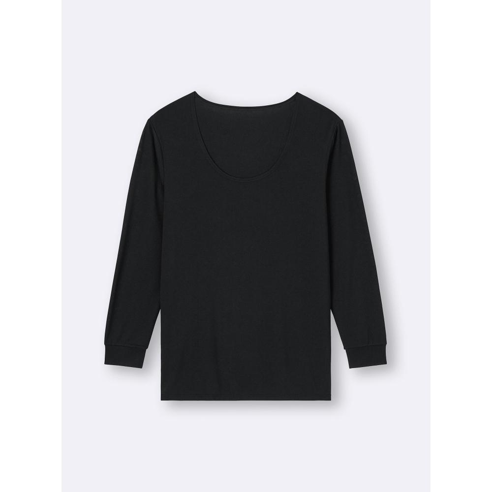 Gu By Uniqlo Style Heated Wide Neck Tee  9 Minute Sleeve  +e