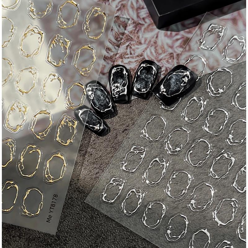 Luxury metal frame nail stickers stamping circles transparent irregular lines self-adhesive nail art sticker nail decoration