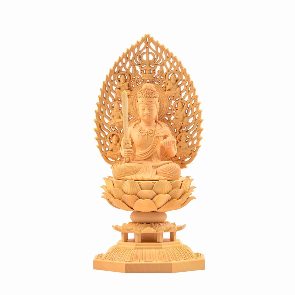 Hanro Art Sculpture Manjushri Bodhisattva Buddhist Altar Buddha Statue Wood Carving Tsuge Tree Flying Heavenly Halo Lotus Pedestal Year of the Rabbit