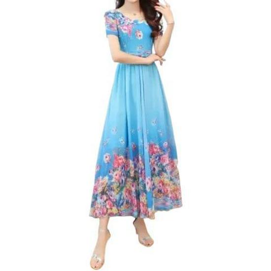 Elegantes Sommerkleid mit U-Ausschnitt, hoher Taille und A-Linie für Frauen mittleren Alters