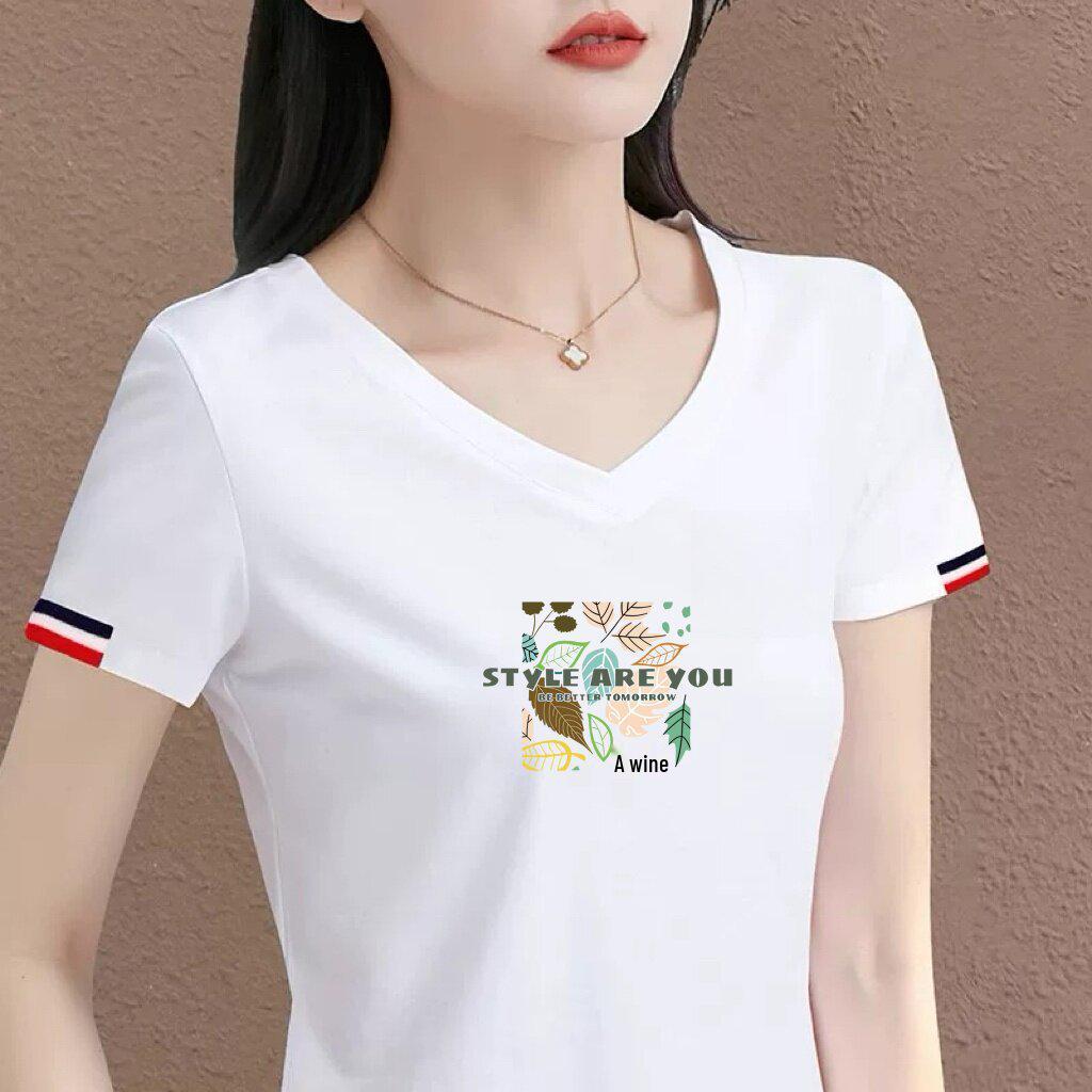 2026 New Arrival Women s White V-Neck Heart Embroidered Casual Top L